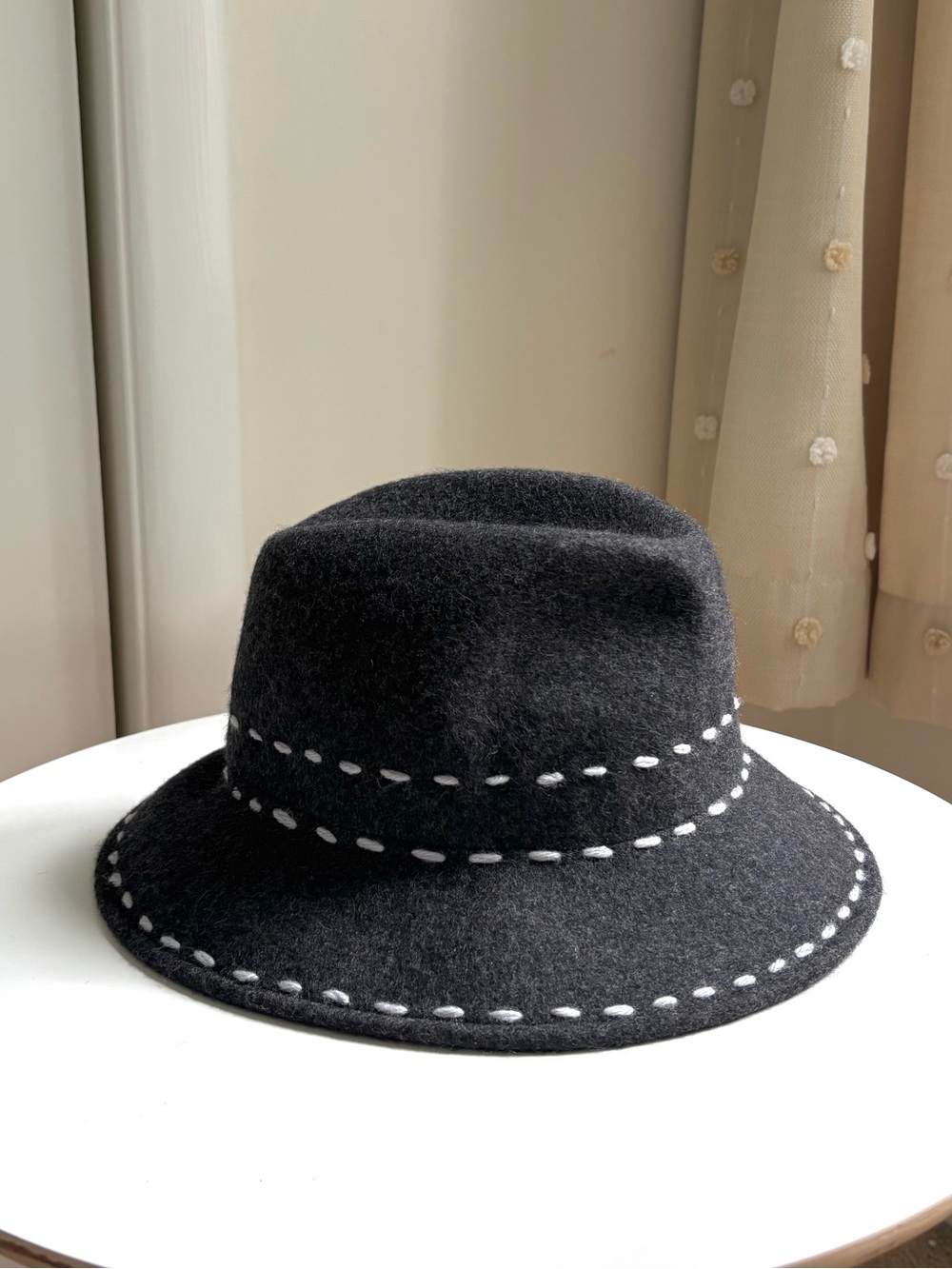 Helen Welsh Wool Gray and Light Blue Stitching Hat NWT